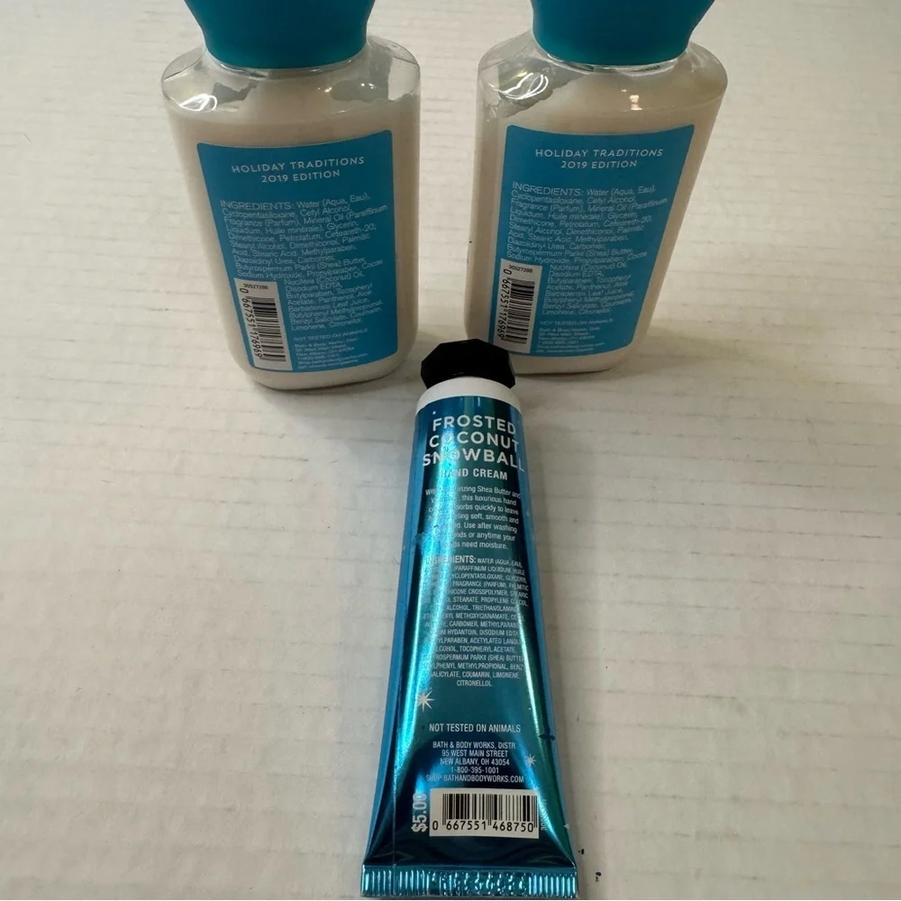 BATH AND BODY WORKS FROSTED COCONUT SNOWBALL BODY LOTION LOT OF 3 Mini/travel